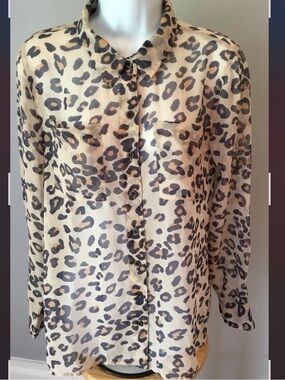 Mudd Sheer Leopard Print Button-Up Blouse in Tan and Black